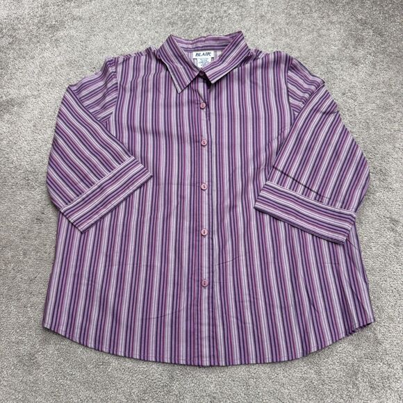 Blair Tops - Blair Button Down Shirt Blouse Women Large Purple Striped 3/4 Sleeve Casual NWOT